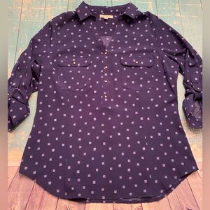 Navy Blue and White Textured Top